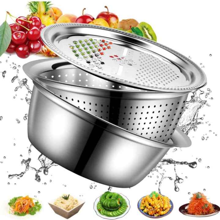 3-in-1 Stainless Steel Multifunction Bowl Set (Kitchen Washing, Rinsing, Slicing)