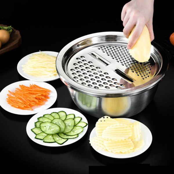 3-in-1 Stainless Steel Multifunction Bowl Set (Kitchen Washing, Rinsing, Slicing) - Image 2