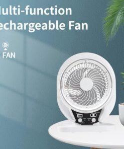 Alternative view of 4-in-1 Solar Rechargeable Fan Model 607 – 8 Inch Charger Fan with LED Light, USB Mobile Charging & Solar Support