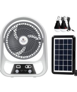 Easy Power EP-608 Solar Rechargeable Fan with Solar Panel & 2 LED Bulbs – 8 Inch