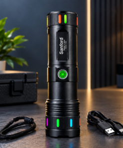 Sanford Super Bright Flashlight – Rechargeable White Laser LED Torch with Type-C Charging & Zoom