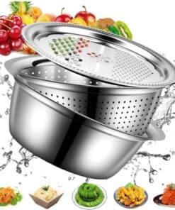 3-in-1 Stainless Steel Multifunction Bowl Set (Kitchen Washing, Rinsing, Slicing)